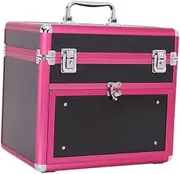 [MERRYHAPY] Aluminum Makeup Organizer Drawers Nail Beauty Box Large Capacity Storage Cosmetic Box Black and Red