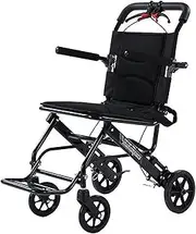 Lightweight Aluminium Wheelchair, Folding Wheelchair Aluminium Alloy Portable Transport Wheelchair Trolleys for Elderly Aircraft Travel(A)