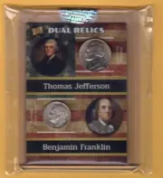 DOUBLE COIN RELIC CARD THOMAS JEFFERSON AND BENJAMIN FRANKLIN