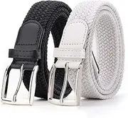 [Radmire] 2 Pack Elastic Braided Woven Canvas Belts for Men and Women