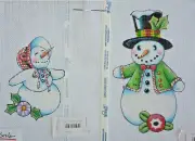 Hand-painted Needlepoint Canvas, Pair Snowman & Lady, 18" mesh, NEW