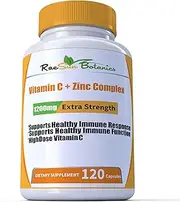 High Dose Vitamin C + Zinc Complex for Immune Support Health 120 Capsule 2 Month Supply Vegetable Capsule by RaeSun Botanics