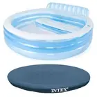 Intex Swim Center Round Inflatable Outdoor Swimming Lounge Pool with Pool Cover