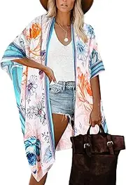[Breezy Lane] Beach Cover Up for Swimwear Women Kimono Cardigan Summer Swimsuit Coverup with Floral Print
