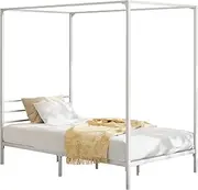 OIKITURE Metal Bed Frame Single Size Beds Platform, Bed Frame Platform with Canopy and High Bed Leg, Compatible with Australian-Sized Mattresses, 194x92x183cm