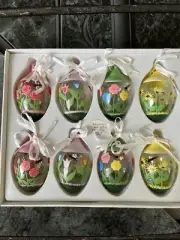 New! 8 Princess House Crystal Hand Painted Ornaments Spring Summer Eggs Easter