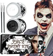 TQEBWUS Black and White Face Paint | Face Body Paint Set with Brushes - Large Capacity Facepaint, Skeleton Vampire Makeup Kit for Adults