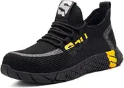 [MNSSRN-MM] Lightweight Flying Woven Safety Shoes, Breathable, Smash-Proof, Puncture-Proof and Pressure-Proof Work Shoes,Black,39