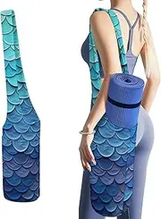 JKLQWH Blue Mermaid Fish Scale Printed Yoga Mat Bag Long Tote with Pockets for Your Yoga Accessories Exercise Yoga Mat Carrier Holder Multi-Functional Storage Bag Holds Most Pilates Mats