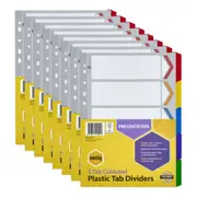 8x Marbig 5-Tab Coloured A4 Ring Binder Plastic Divider Indices/Page Organiser