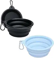 2 x Foldable Dog Bowls, Portable Silicone Travel Bowls for Small, Medium and Large Dogs, Lightweight Folding Bowl for Hiking, Camping and Backpacking