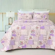 Garden Floral Quilt Bedspread Twin Size,1 Piece Patchwork Lilac Quilt Set