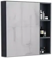 Aluminum Wall Mounted Bathroom Mirror, Bathroom Vanity Mirror With Storage Cabinet, Multi-tier Storage Shelf High Definition Imaging Wall Mounted Mirror For Home Bathroom(Blue,55 * 65cm)
