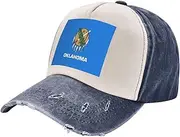 [YANYU] Oklahoma State Flag Print Fashion Washed Distressed Baseball Cap Vintage Adjustable Hat with Classic Brim, Navy Blue, One Size