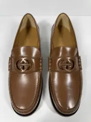 GUCCI LEATHER LOAFER MILLENIAL RIBOT MOCCASIN INTERLOCKING G MENS US 11.5 UK 11