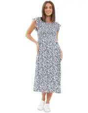 [Ripe] Joyce Shirred Dress in White/Navy