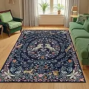 Machine Washable 5x7 Area Rugs for Living Room, Non Slip Soft Low Pile Unicorn Floral Farmhouse Moroccan Vintage Animal Playroom Girls Rugs for Bedroom, Carpet Rugs for Nurseries(Navy Blue,5'x7')