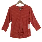 Chico’s Blouse Size 1 US M/8 Orange Tie Front Knit Top Wave Texture T Shirt NEW