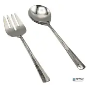 Elyon Seldon Reflective Silver Salad Serving Set Indian Artisan Made Forged