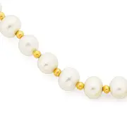 9ct Gold, Cultured Fresh Water Pearl Bracelet With Gold Rondels in White