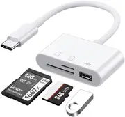 Pbuddy USB-C SD/TF/USB 2.0 Memory Card Reader for iPone 16/15 Pro Max Plus, 3 in 1 USB C Adapter for Samsung Galaxy S25/S24/S23, Android, Camera, PC, Laptop