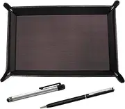 TRATYO-ALST-PD04-B Chevrolet Choco Color Cowhide Leather Pen Tray Metal Touch Stick Silver and Slim Swivel Ballpoint Pen Set, Black