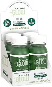 Chlorophyll Detox 100% Organic Extract, Fat Burning Water, 7 Days Body Detoxifying Plan - Accelerates Green Apple Detox 200% (4 Pack)