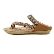 Nevenka Womens Slide Sandals Dressy Bohemian Beaded Flip Flop for Beach-Dark Brown