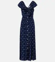 [Alessandra Rich] Alessandra Rich Polka-dot ruffled silk midi dress AU 10 blue