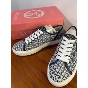 NEW Sam & Libby Dina Dark Indigo Blue Monogram Street Sneaker Lace Up Casual 8