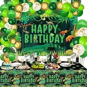 Reptile Party Supplies - Happy Birthday Backdrop, Tablecloth, Balloons, Jungle Swamp Wilderness Decorations With Snakes, Lizard, Alligator, Turtle for Kids Boys Party Decor