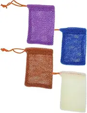 minkissy 4pcs African Soap Bag Bubble Pouches Soap Bag Cleaning Pouch for Bath Sturdy and Easy to Use Purple Blue Brown Beige