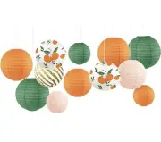 Little Cutie Decorations 12 Pcs Orange Green Hanging Paper Lanterns for Party