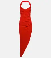 [Norma Kamali] Norma Kamali Cayla halterneck ruched midi dress AU 14 red
