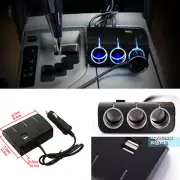 Black Charger Adapter 3 Way Car Auto Cigarette Lighter Socket Splitter USB Port