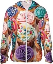 [LHBWCVN] UPF 50+ Light Jacket Full Zip Sun Protection Hoodie for Women Men Long Sleeve Birthday Cupcakes Sun Shirts