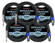 Precision Audio 5 Pack Speakon To 1/4" 6.35mm Cable Amp Mixer Speaker 10m SPEAKON635