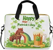 Quteprint St. Patricks Shamrock Coins Horse 15.6 Inch Laptop Bag Briefcase for Business, Water-Resistant Computer Bag Fits 14-16 Inch Notebook for Men Women, Office Travel Work Backpack, Multi
