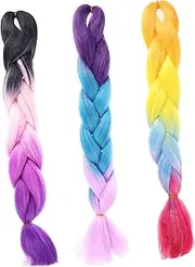 WRITWAA 3pcs Dreadlocks Braids Wig Hair Braid Extensions Pre-stretched Braiding Hair Human Hair for Braiding Hair Extensions Braided Ponytail Extension Full High Temperature Wire