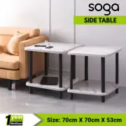 SOGA 2X 70cm Ceramic White Side Table Stone Pattern with Black Metal Leg