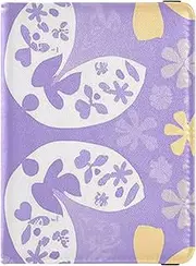 [Amooorous] Purple Pattern White Leather decorative waterproof passport holder for travel Wallet Combo Wallet Passport Holder Waterproof, purple pattern white, 1 size