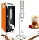 Silver Rechargeable Milk Frother for Coffee with Stand, Handheld Drink Mixer ...