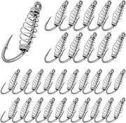 40PCS High-Carbon Steel Fishing Hooks, Barbed Spring Tackle Hooks with Swivel, Portable Bait Hooks for Freshwater and Saltwater Fishing, Spring Barbed Hooks for Catching Fish