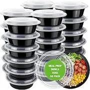 Blissify 32oz Round Meal Prep Containers with Lids, 50 Pack Food Storage Bento Bowls, Reusable Plastic Bento Lunch Box, BPA Free, Microwave Freezer Dishwasher Safe
