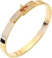 [FOMCORT] 18K Gold Plated Turn Lock Bracelet with Cubic Zirconia，Classical Fashion Stainless Steel Bangle Bracelet for Men and Womens