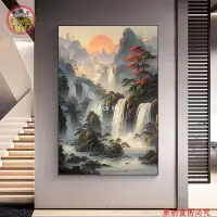 在飛比找蝦皮購物優惠-豎版高山流水高級diy數字油畫山水風景招財中國風家居油彩畫 