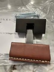 NWT Waterworks Brown Leather 1 7/8" handle Pull Knob Like Restoration Hardware