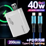 POLYBATT 40W氮化鎵GAN雙TYPE-C極速充電器-白+CITY勇固45W TYPE-CTOLIGHTNING PD編織快充線2米-藍