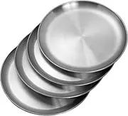 Stainless Steel Plates 7.8 inch 304 Metal Lightweight Unbreakable Dinner Dishes Plates Set Non-Toxin Dishwasher Safe BPA Free and Healthy (4 Pcs)