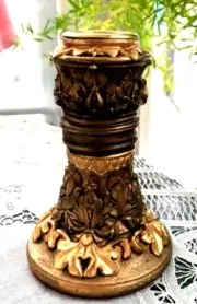 4.5" ANTIQUE GOLD RESIN EMBOSSED CANDLEHOLDER / CANDLESTICK